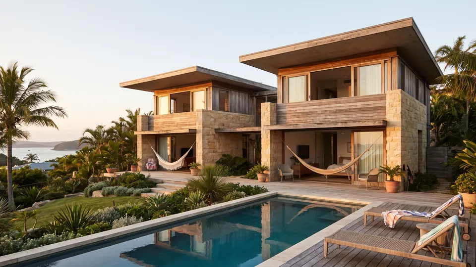 Casa contemporânea no litoral — ilustração